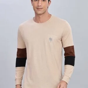 RFS008 || Cream Maroon || Full Sleeve Round Neck T-Shirt