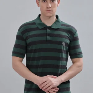 PR37||Green& Grey Stripes||100% Cotton Polo T-Shirt