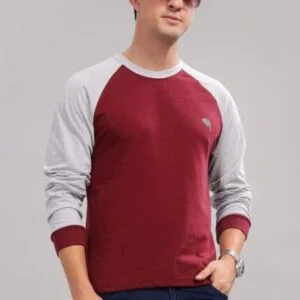 RFS006 ||Maroon Grey|| Full Sleeve Round Neck T-Shirt